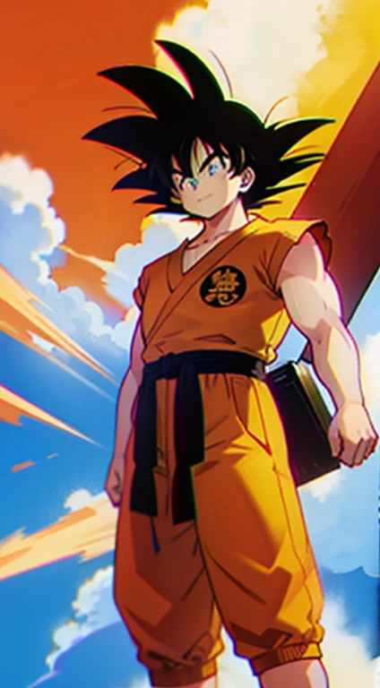 Son Goku sentado voando na nuvem voadora (Akira Toryama)