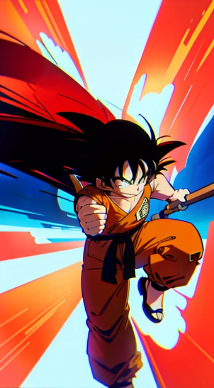 Son Goku sentado voando na nuvem voadora (Akira Toryama)