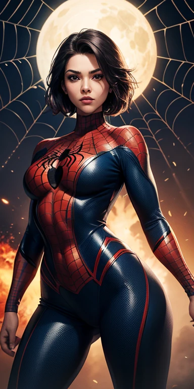 a superhero dressed as Spider-Man, exuding confidence and power, no mask on. The print features a woman in a swimsuit-style Spider-Man costume. Cabelo ruivo. Vibrant and dynamic style, with solid colors and defined contours. the background is dark, highlighting the heroine. Design em 2D, created digitally with painting technique. No distortions or imperfections. Ideal for superhero fan t-shirts. Centralized composition, foco na personagem. 8K分辨率, dimensions of 2040x2040 pixels. Engine 5 Graphics Engine. Design vetorial para estampar camisetas.
Evite retratar a personagem de forma exageradamente sexualizada. Keep female representation strong and respectful, emphasizing her role as a superhero. Evite elementos poluentes ou imagens ofensivas. Ensure a balanced and coherent aesthetic with the Spider-Man universe.