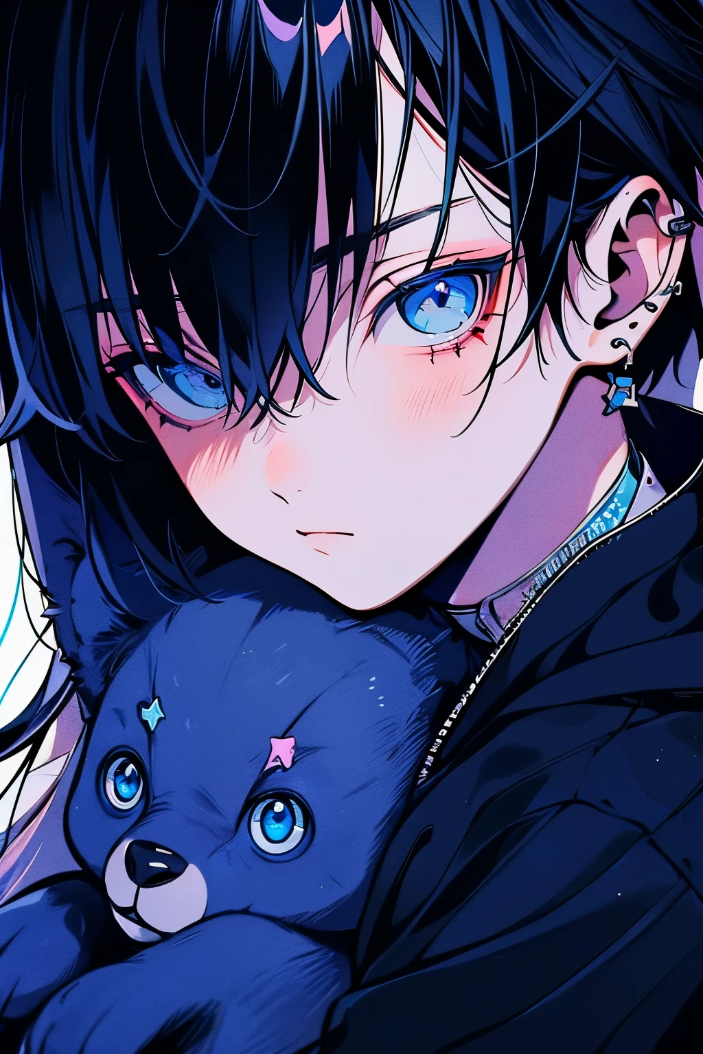 (masutepiece), (Best Quality), Highly detailed, 1 boy, Solo Focus,Perfect face, Beautiful face, extra detailed face,(A dark-haired:1.3),(blue eyess:1.3)