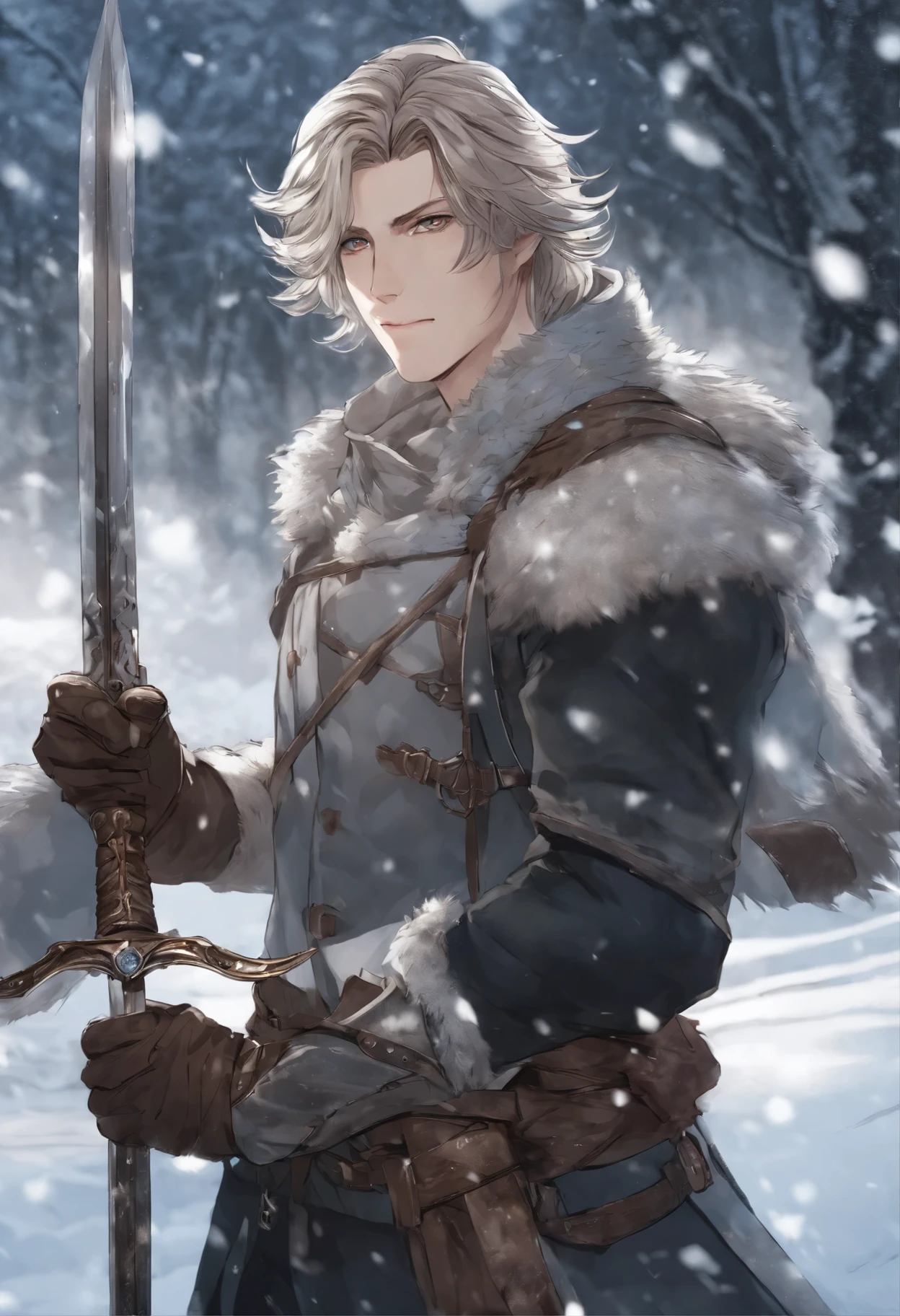 Close-up of a person, hold a sword in a snowy area, blood on sword, blood on the snow, casimir art, shigenori soejima illustration, boris valejo. octopath traveler, detailed anime character art, detailed key anime art, Granblue Fantasy, handsome guy in demon slayer art, Taisho Roman, crisp clear rpg portrait, Masamune Shiro, key anime art