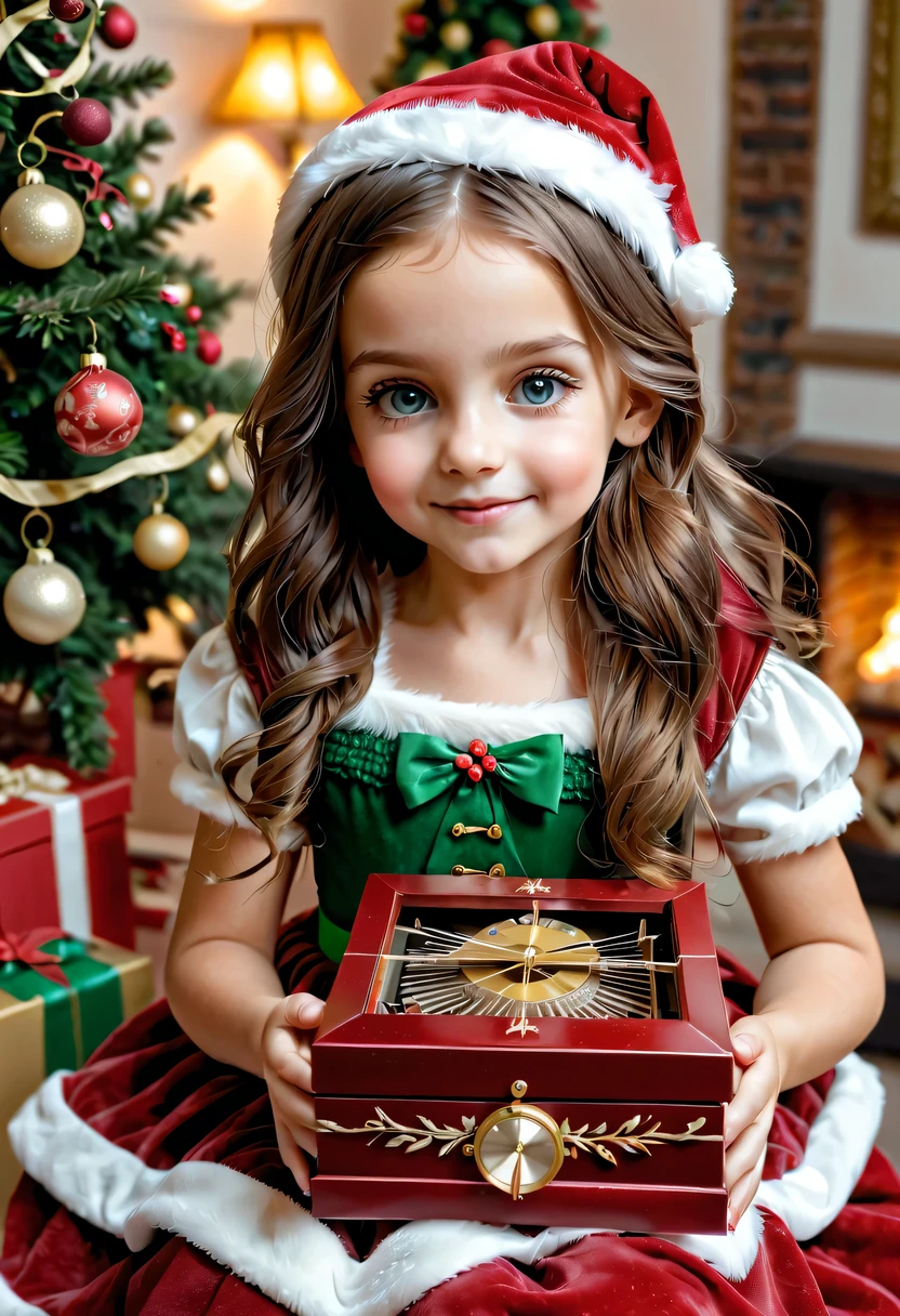 christmas，christmas girl and her christmas music box，