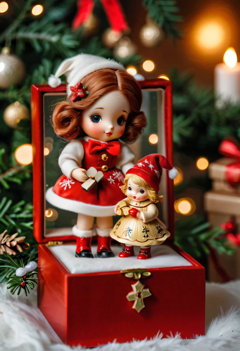 christmas，christmas girl and her christmas music box，