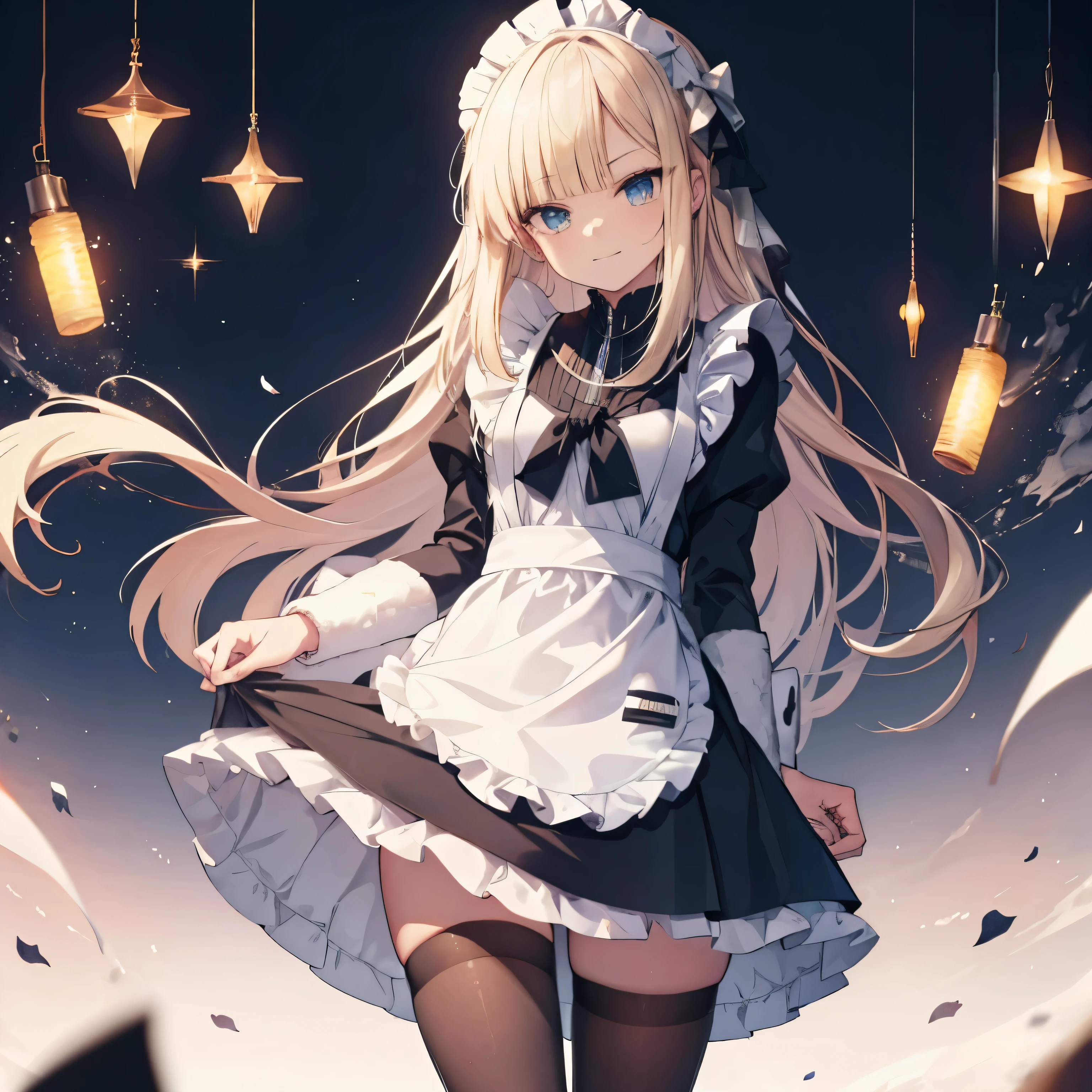 one-girl,ssmile,the maid outfit,aprons,Superskirt,blackstockings,lace hose