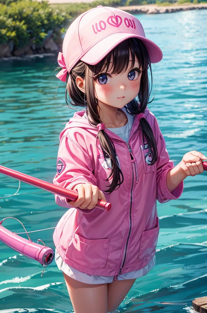 kawaii femele pink fishingwear I have a fishing rod