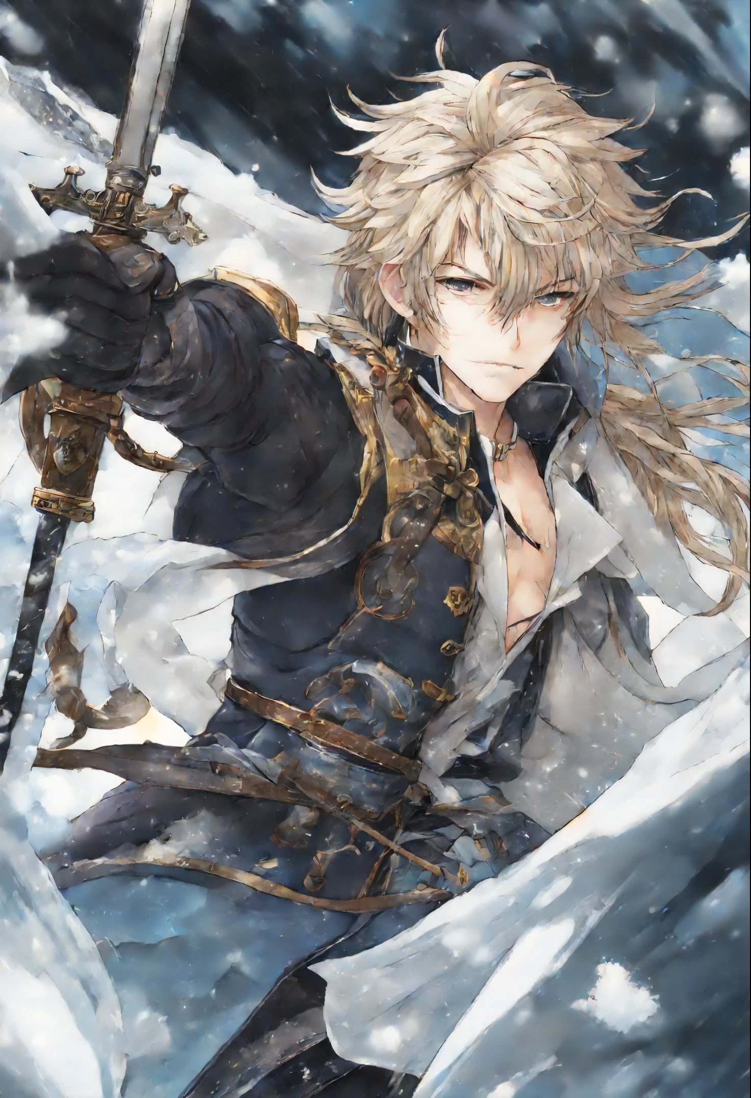 anatomically correctly drawn body,   Anime character, style anime "frozen", Anime characterrozen ", Anime Character Face Type " frozen", style anime, Close-up of a person (a pirate) , King of a pirates, Masamune shiro, a pirate captain, key anime art, shigenori soejima illustration, based on Freezing, fantasy seinen manga, Freezing: First Chronicle (Freezing　ファーストクロニクル), Freezing Pair Love Stories, Kwang-Hyun Kim, Okumura Masanobu, detailed key anime art, Masamune, shirow Masamune, a Swashbuckler-class pirate, a pirate, Portrait of a pirate, Close-up of a person, hold a sword in a snowy area, blood on sword, blood on the snow, casimir art, shigenori soejima illustration, boris valejo. octopath traveler, detailed anime character art, detailed key anime art, Granblue Fantasy, handsome guy in demon slayer art, Taisho Roman, crisp clear rpg portrait, Masamune Shiro, key anime art