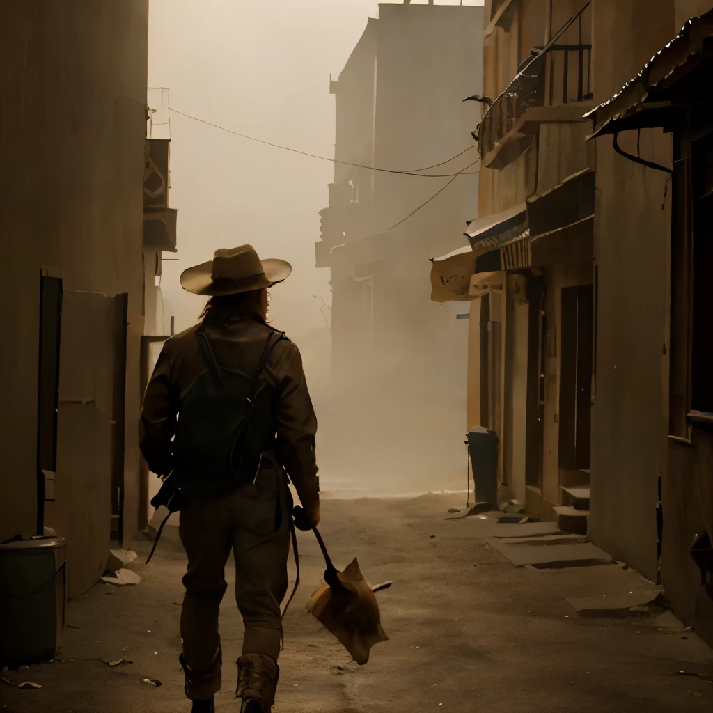 (Coyote portant un chapeau de cow-boy), [facing away], tête de coyote,Anthro, Masterpiece, cinematic light, atmospheric lighting, Diffusion souterraine,