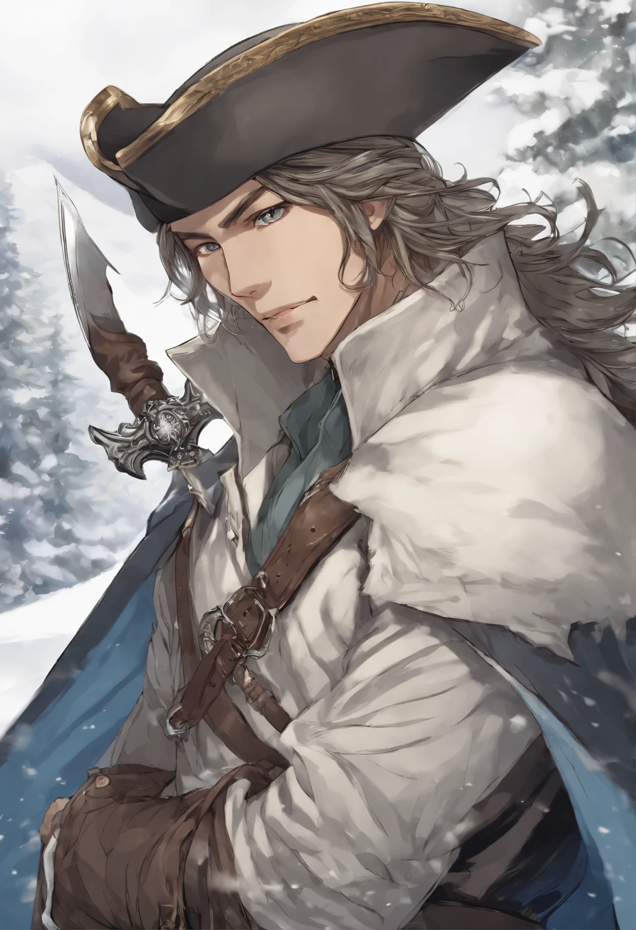 anatomically correctly drawn body,   Anime character, style anime "frozen", Anime characterrozen ", Anime Character Face Type " frozen", style anime, Close-up of a person (a pirate) , King of a pirates, Masamune shiro, a pirate captain, key anime art, shigenori soejima illustration, based on Freezing, fantasy seinen manga, Freezing: First Chronicle (Freezing　ファーストクロニクル), Freezing Pair Love Stories, Kwang-Hyun Kim, Okumura Masanobu, detailed key anime art, Masamune, shirow Masamune, a Swashbuckler-class pirate, a pirate, Portrait of a pirate, Close-up of a person, hold a sword in a snowy area, blood on sword, blood on the snow, casimir art, shigenori soejima illustration, boris valejo. octopath traveler, detailed anime character art, detailed key anime art, Granblue Fantasy, handsome guy in demon slayer art, Taisho Roman, crisp clear rpg portrait, Masamune Shiro, key anime art