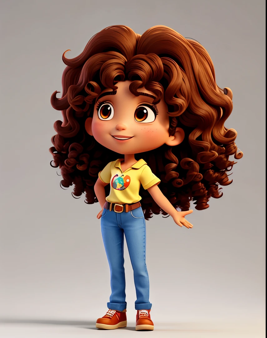 South American brunette girl with big curly hair with open arms in Disney Pixar style high quality