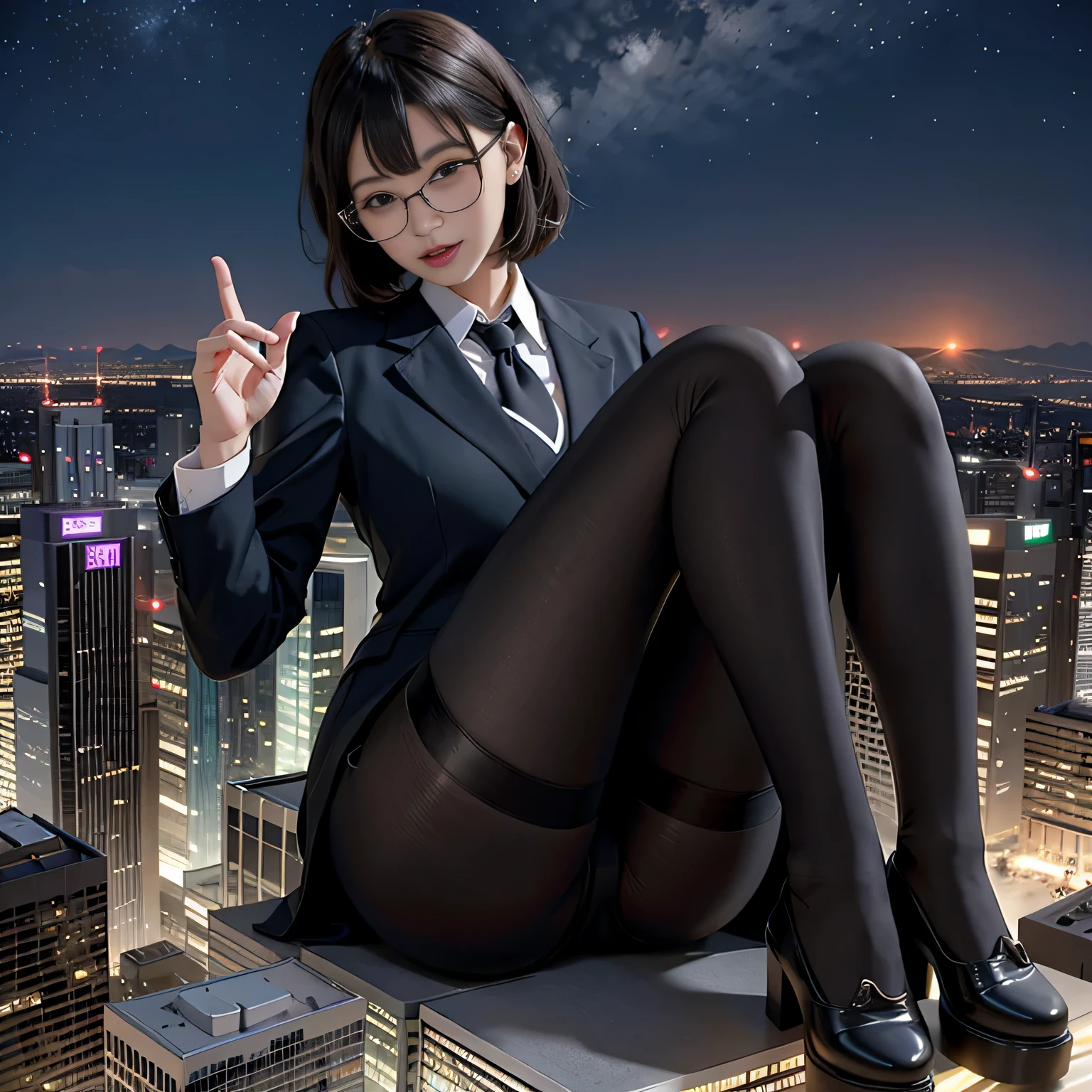 Multiple girls, der riese art, a hyperrealistic schoolgirl, 非常に詳細なder rieseショット, der riese, Shorthair, Black pantyhose, A gigantic high school girl that exceeds a skyscraper, Wearing rimless glasses, Colossal tits, Navy blue blazer, Red tie, Mini Length Skirt, Black pantyhose, Pantyhose sole, Pantyhose Toe, hands off shoes, very small metropolis, Trying to destroy a miniature metropolis, Full body depiction, nffsw, giga der riese, der riese, Black pantyhose, Pantyhose legs, Pantyhose sole, Stomping City, crash city, Small town, micro city,