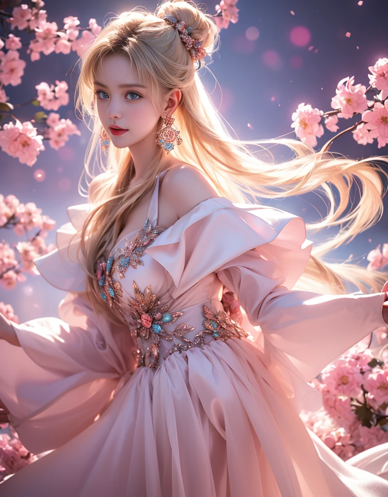 tmasterpiece,Highest image quality,super detailing,Best quality ,Extremely Delicately Beautiful, Very meticulous,Best quality, offcial art, extremely detaild的 CG unified 8k wallpapers, portrait photo of an, The most beautiful look,blond hair blue eyes,Radiant skin and radiant eyes, pretty skin,(Detailed lighting:1.2), (Beautiful and detailed light:1.3), deep understanding, beautiful nude color, iintricate, digitial painting, smooth private parts, Focus sharp, The end of the world, Epic reality, (HighDynamicRange:1.4),(pastel colour:1.4), Beautiful big breasts,The end of the world的, giving up, com cores neutras, natta, Screen space refraction, (Complicated details, ultra - detailed:1.3), art stations, Cinema lenses, vignet, the complex background, buliding,Enchanted smile,face flushed,the shy,detailed back ground,(Dream catcher earrings in various colorlack in color,white colors,in pink,purpleish color,red colour,blue colors,orange colors,green color,cyan colors,),sexy and sultry,(The kinky is exposed,Camel toes,Combed through the dark and thick hair,),The sexiest look,Peach Milk Tea Smooth Velvet Versailles Dress,semi transparent,Ultrathin,