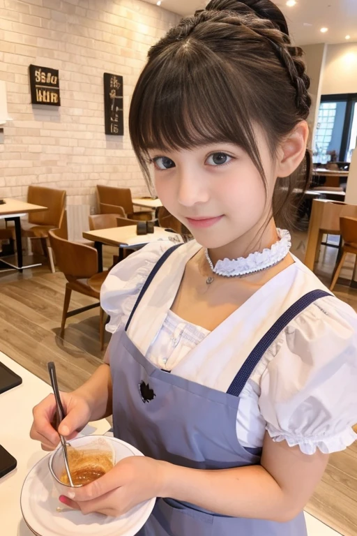 Cafe,One Japanese girl,Brown Hair,Baby Face