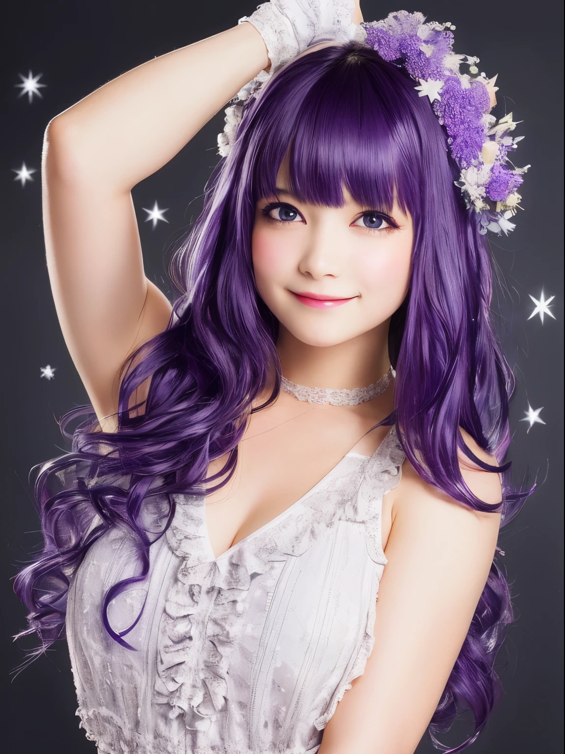 1girl, full body, cowboy shot,
(Rembrandt), illustration, (masterpiece), (best quality), (ultra_detailed), finely detail, (Depth of field),
HshinoAi,gloves, tongue out, tongue, long hair, star \(symbol\), looking at viewer, (purple hair:1.2), purple eyes, upper body, hair ornament, :p, frills, pink shirt, smile, sleeveless, shirt, idol, symbol-shaped pupils, hands up, bangs, one side up, star-shaped pupils, arms up,
dress pull,
Roaring Twenties, isometric, from above, sky, flower, cliff,