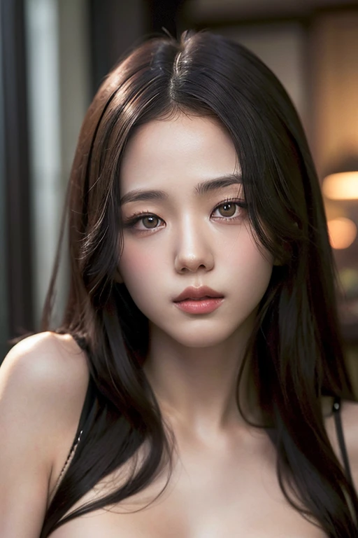 Best quality, masterpiece, ultra high res, (photorealistic:1.4), raw photo, 1girl, inside cafe, closeup, looking at viewer, long hair, no shirt, small breasts, slim body, seductive
