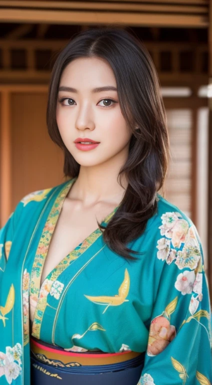 A woman with the same face as last time，４Ｋ、１Man Woman、Slender Abs、coming to jinja、furisode、kimono,wear kimono、wearing Japanese kimono、wearing braless、captivating and enticing、full body Esbian.Attractive position、 Including face and skin texture.，Detailed eyes、Seducting look