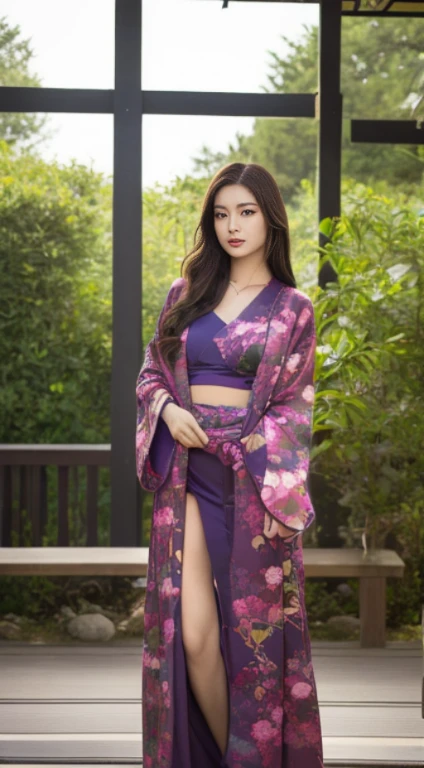 Half-length glamour portrait, nikon D850, f1.6 lens, 200mm, DSLR, 22 Megapixels, (((Stylish lounge area scene))), shot of a stunning 19 years old korean girl, (smile:1.4), (wearing Medium purple Wrap dress with tropical print:1.6), ((seductive pose)), hot girl, (((big natural breasts))), (((black fringe hair))), ( girl), symmetrical face, photorealistic, photography, (bright natural lighting), gorgeous, deep cleavage, (masterpiece), best quality, high resolution, extremely detailed, cinematic lighting, (((very narrow waist))), rich colors, hyper realistic, lifelike texture, ((jewelry)), (((She has beautiful hands and wears rings))), (bracelet), (necklace), (ankle chain), (nail polish) (earrings), Fuji Superia 200, 8k
