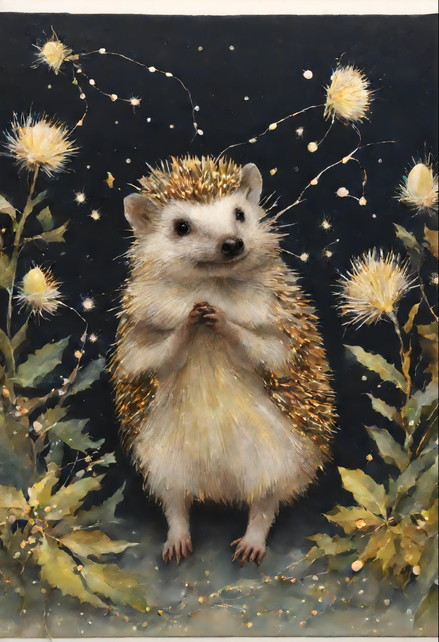 Hedgehog, garland, Fireflies,