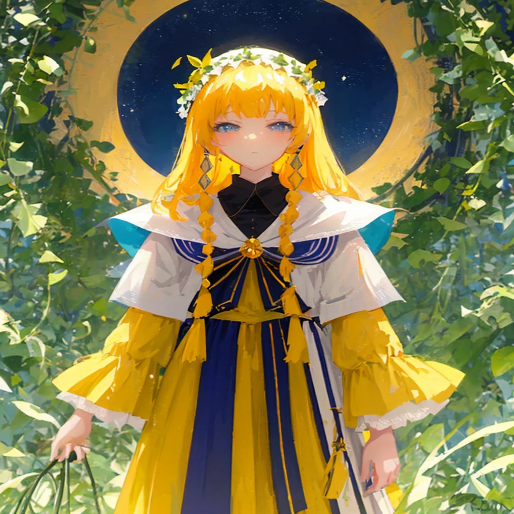 Anime - style image of a woman in a yellow dress and a blue and white dress, anime goddess, portrait knights of zodiac girl, Trending on ArtStation pixiv, Cute anime waifu in a nice dress, digital art in anime style, detailed digital anime art, digital anime art, beautiful anime art style, digital anime illustration, anime fantasy illustration, beautiful anime art
