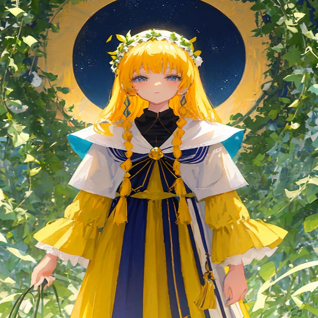 Anime - style image of a woman in a yellow dress and a blue and white dress, anime goddess, portrait knights of zodiac girl, Trending on ArtStation pixiv, Cute anime waifu in a nice dress, digital art in anime style, detailed digital anime art, digital anime art, beautiful anime art style, digital anime illustration, anime fantasy illustration, beautiful anime art