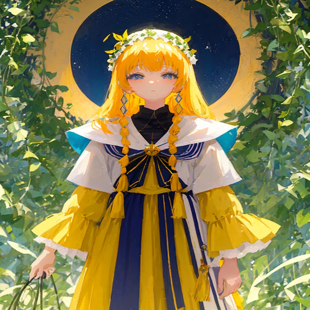 Anime - style image of a woman in a yellow dress and a blue and white dress, anime goddess, portrait knights of zodiac girl, Trending on ArtStation pixiv, Cute anime waifu in a nice dress, digital art in anime style, detailed digital anime art, digital anime art, beautiful anime art style, digital anime illustration, anime fantasy illustration, beautiful anime art