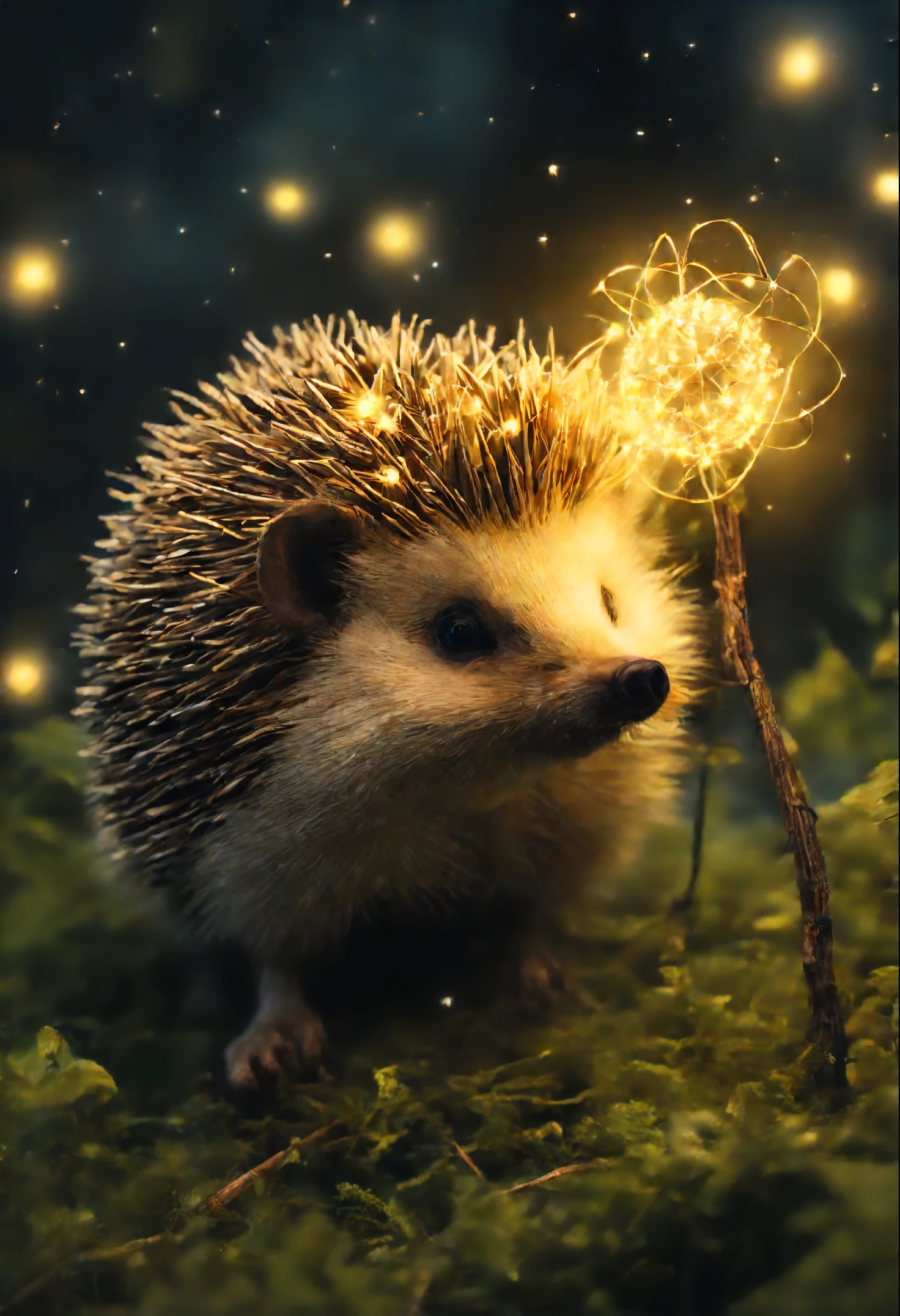 Glowing Hedgehog, garland, Fireflies,