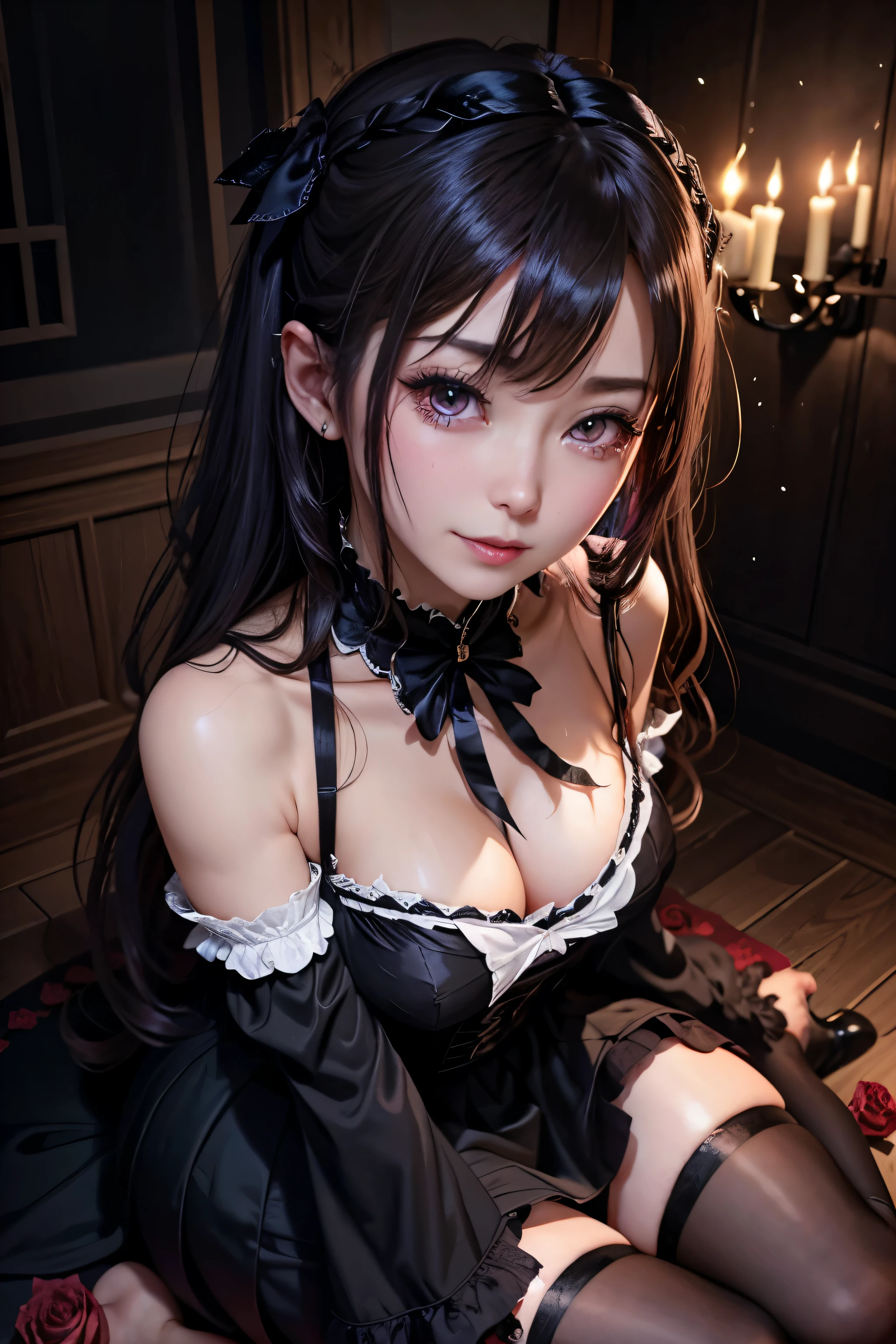 ハードDark Gothicメイク、Maniacal、Deep night sky、horor、Black Dark Eyeshadow、crying how bright、mourn、Good skin luster、Dark Gothicメイク、Dark smile、Restless Palace、Expressions of sexual arousal、Fragrant beauty、22year old、Lying、seductiv、Strong sexual pleasure facial expressions、A look of shame、Dark Gothic、Gothic ta、bell sleeves、Wizard Sleeve、Obscene look、masutepiece、Best Quality、Refers to 5 books、Expression of sexual pleasure in anguish、Drunken face、maid clothes、Mysterious、noble、Face holding back the toilet、Transcendent sex appeal、Affectionate smile、twin-tail hair、jet black ruffle skirt、Right blue eye, The left eye is red、Gothic bed covered with roses、Transcendent Bewitching Pose、stick out buttocks、platform heel shoes、heavy make up、Moderate chest size、black lipstick、stain glass、black metal world、sloppily open your legs、Beautifying the world、sit on a bed of roses、Gothic loliput your hair up、a little slender、super dark pink hair、Long hair straight hair、cute gothic lolita d、美丽的面容、Elegant face、Bewitching look、knee high socks、thigh-high socks、stain glassが背景、the body is wet and shiny、Lots of glitter on the thighs、I'm sweating a lot、A lot of sweat and stickiness on the thighs、Sweat shining generously on the thighs、The whole body is shiny with sweat、Quite sweaty、My thighs are sweaty、my thighs are so wet、My chest is shiny from a lot of sweat、My thighs are shiny from a lot of sweat、The room is dark、A slender、moderate breast size、