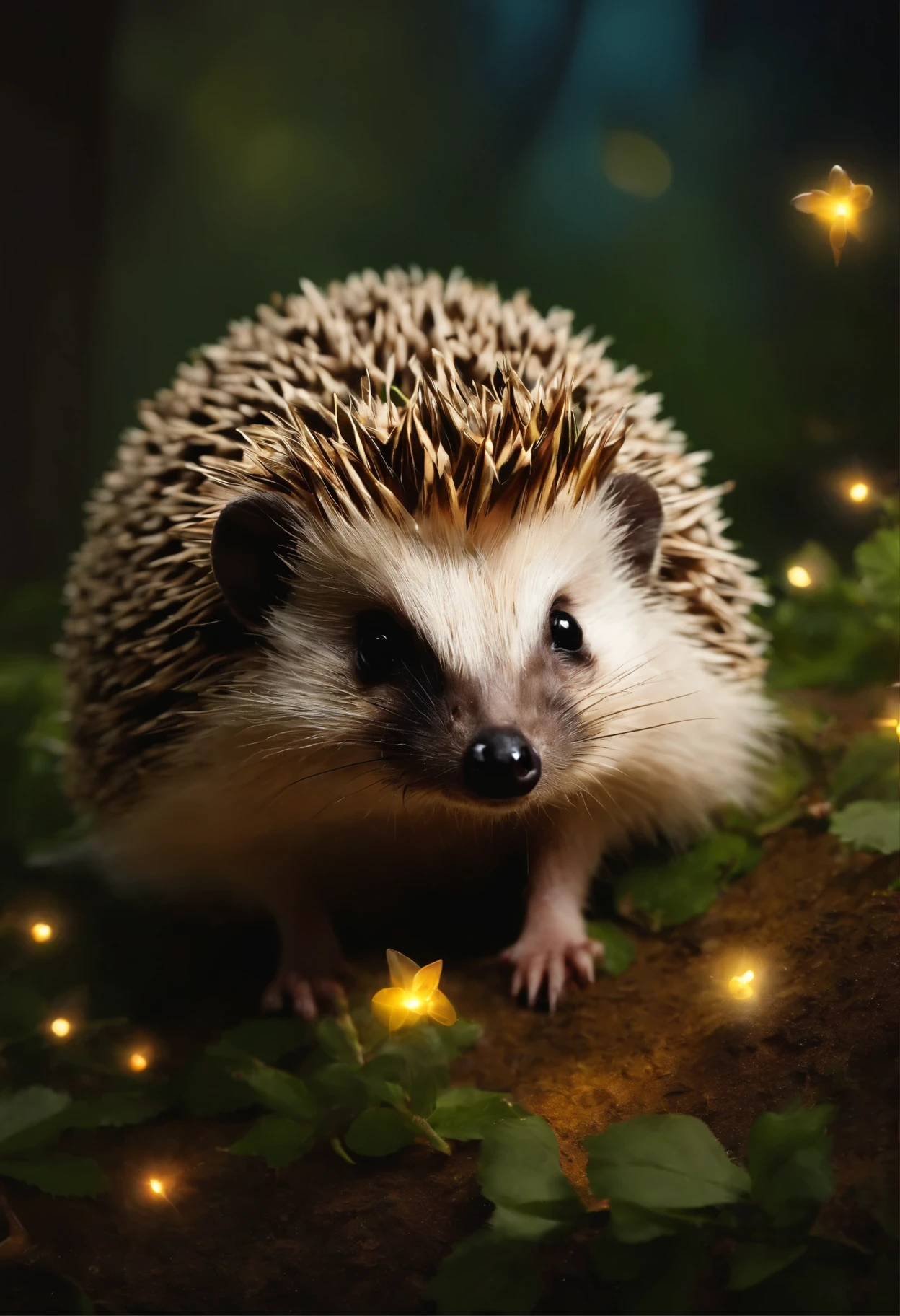 Hedgehog, garland, Fireflies,