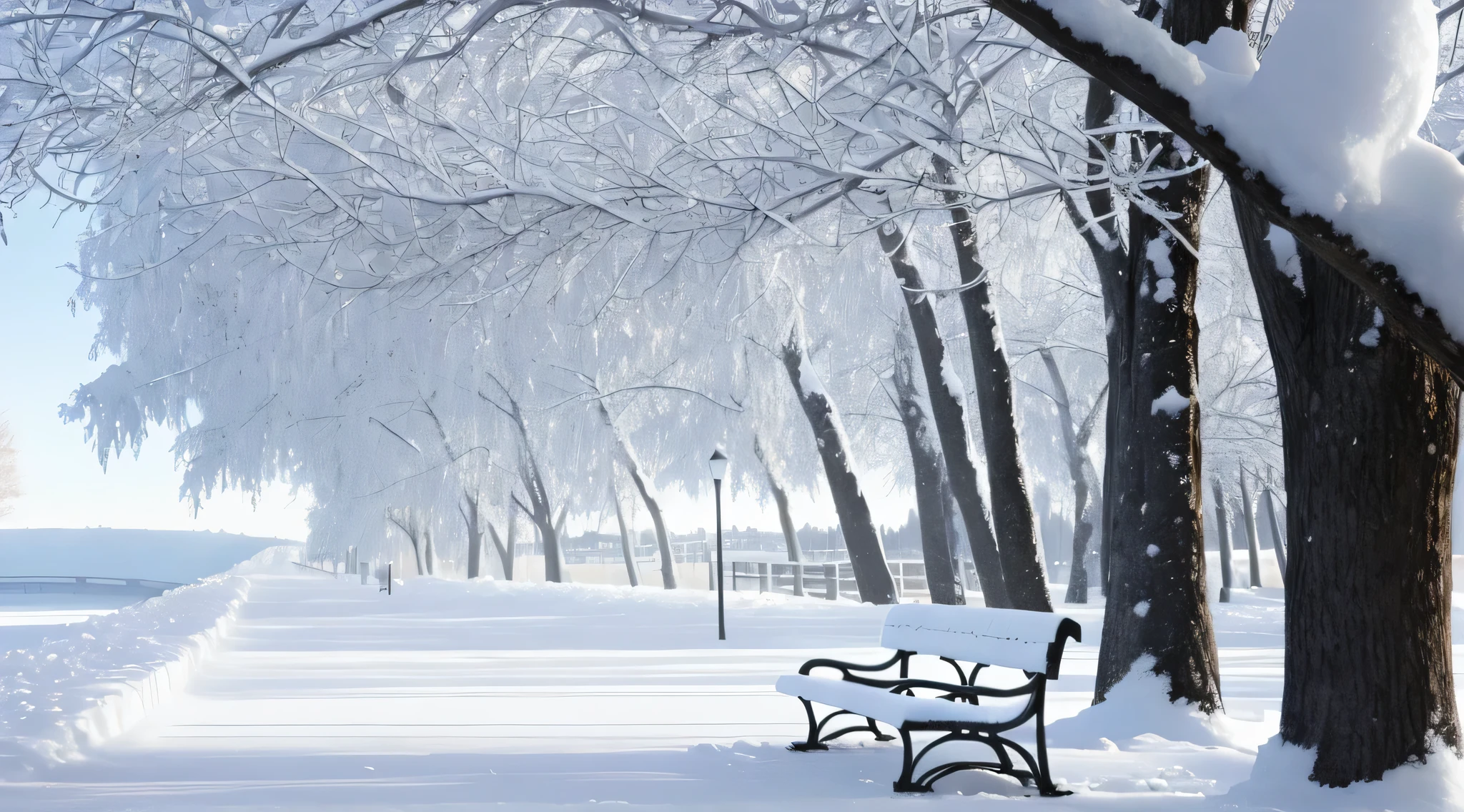 there is a bench that is sitting in the snow, winter park background, beautiful winter area, cold winter, winter season, snowy winter, in winter, winter time, winter setting, in the winter, winter photograph, winter in the snow, winter snow, winter atmosphere, winter scene fantasy, winter wonderland, winter concept art, snowy winter scene, hd wallpaper, winter