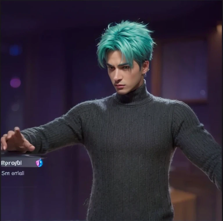 arafed male in a gray sweater and blue hair reality