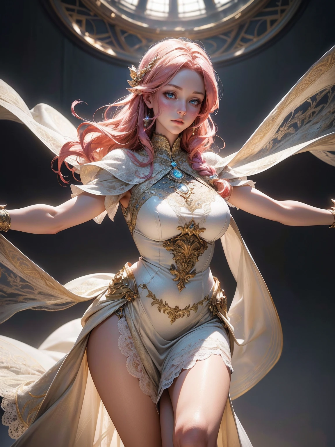 {-erro_de_anatomia:1.0}(best quality,4k,8k,highres,masterpiece:1.2), ultra-detailed, (realistic,photorealistic,photo-realistic:1.37), mature milf, illyasviel von einzbern, redhead hair, full body, vibrant colors, glowing skin, mesmerizing eyes, elegant pose, enchanting background, delicate lace dress, surreal lighting, ethereal atmosphere, mystical aura, intricate details, artistic medium, digital illustration, fantasy, anime, dancing litghtly