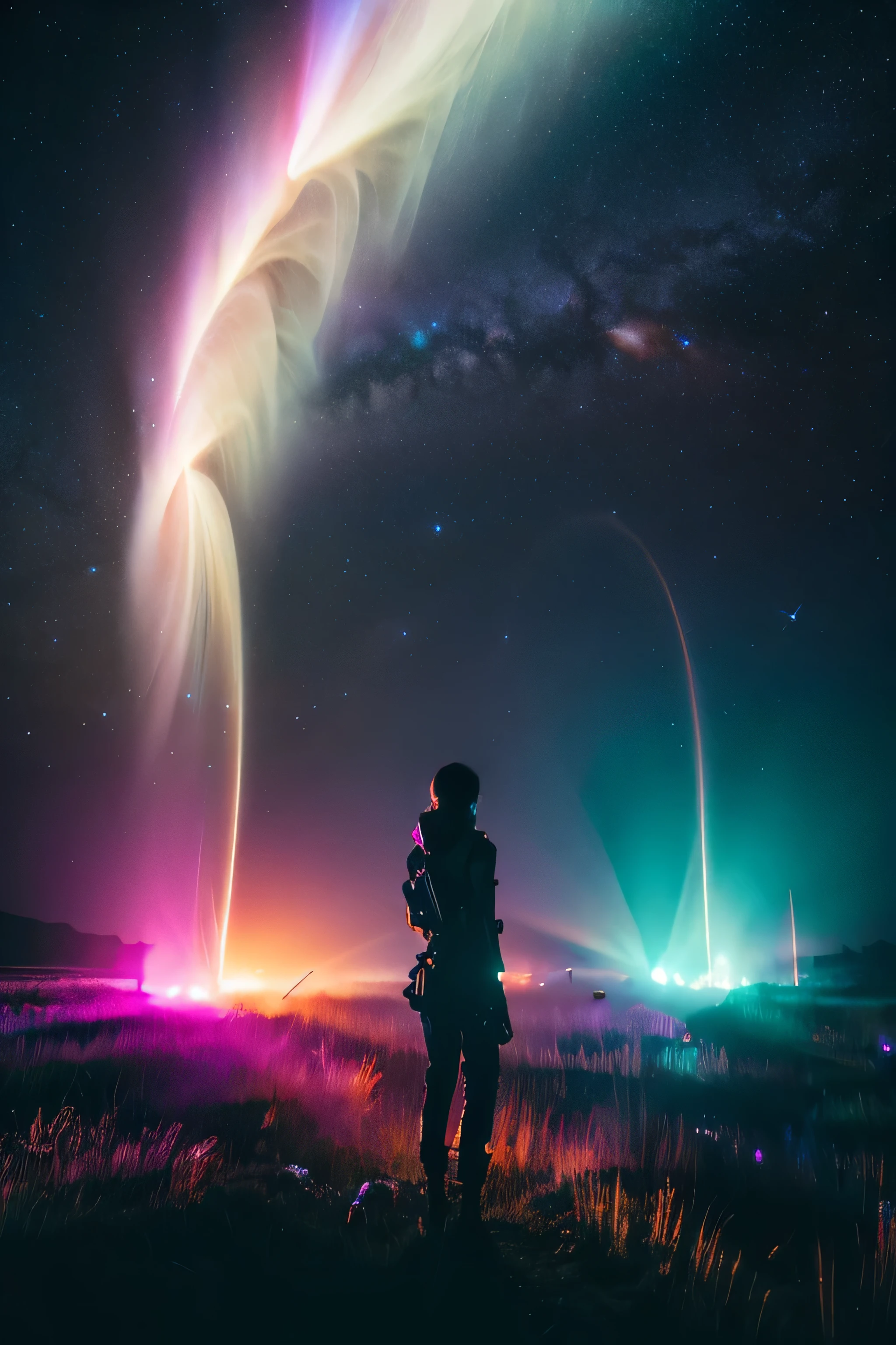 Battlefield of phantom memories unmanned cosmic space Dazzling light 8K halo