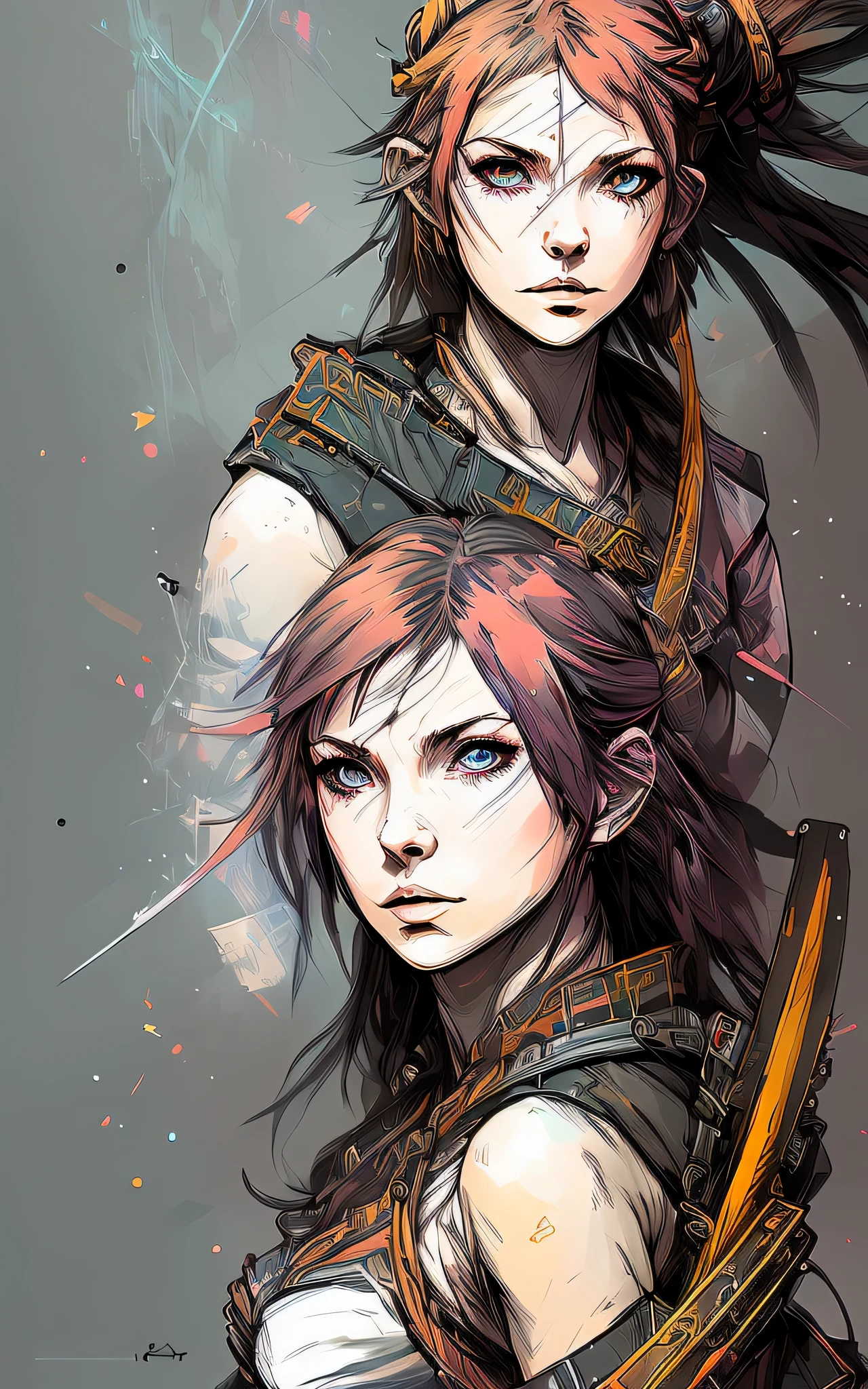 nvinkpunk, (((Female warrior holding long sword))), tmasterpiece, Best quality, ((Detailed faces)), ((Award-Awarded)), (high detal), Sharp, 8K, Hot topics on artstation, iintricate