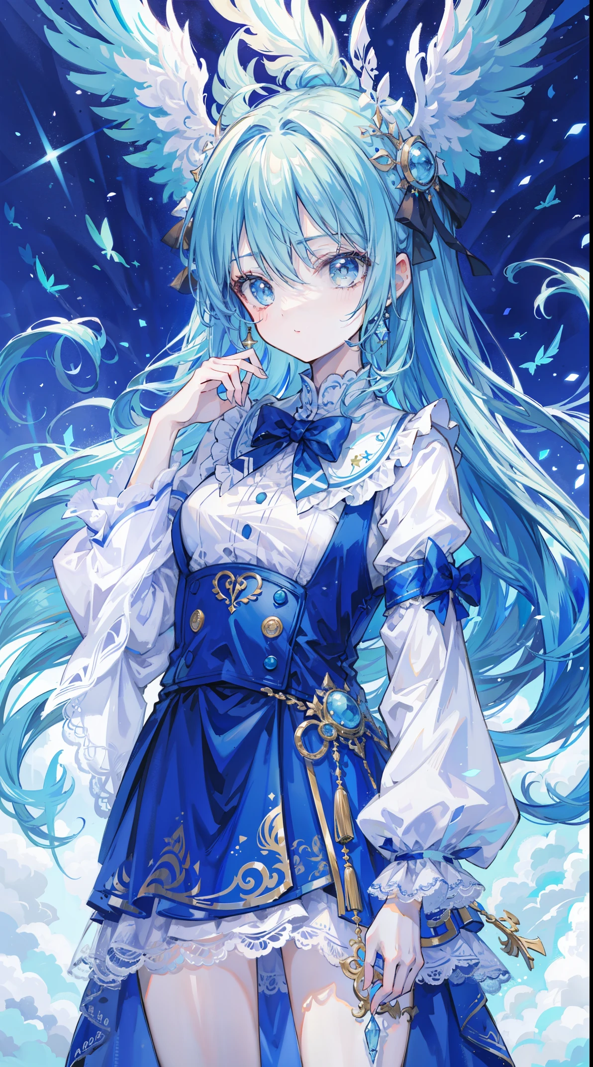 tmasterpiece,highest quality,1 girl suit,blue hairs,sky sky