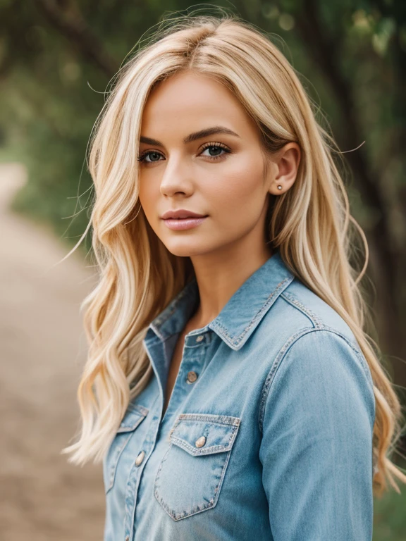 Photorealistic of a insanely beautiful woman with blonde windy messy hair, in the style of panasonic lumix s pro 50mm f/1.4, light beige and dark azure, celebrity images mashups, soft realism, barbiecore, unreal engine 5, 32k uhd, luminous quality, swiss realism, niji 5