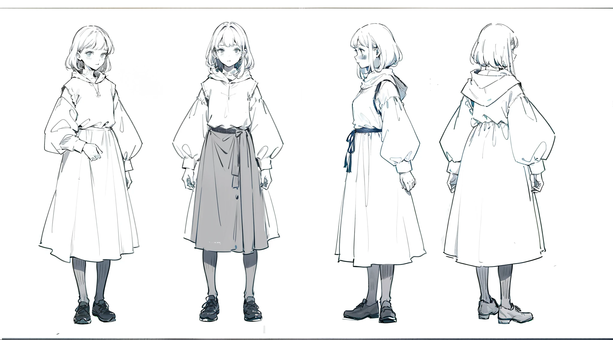 Girl in rags,Middle Ages style, [ character  design ],Three View