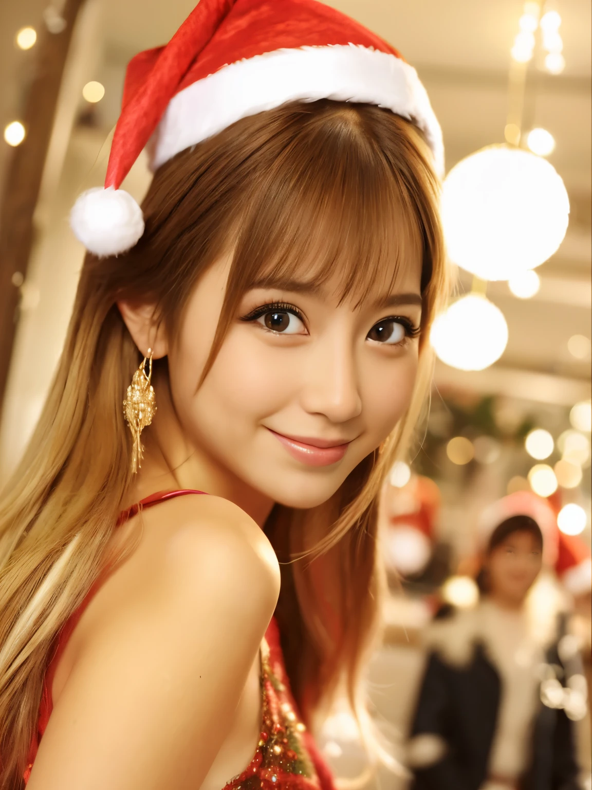 high-level image quality、detailed beautiful woman、(full body Esbian:1.3)、(Christmas atmosphere:1.3)、(1 persons:1.5)、frontage、A slight smil