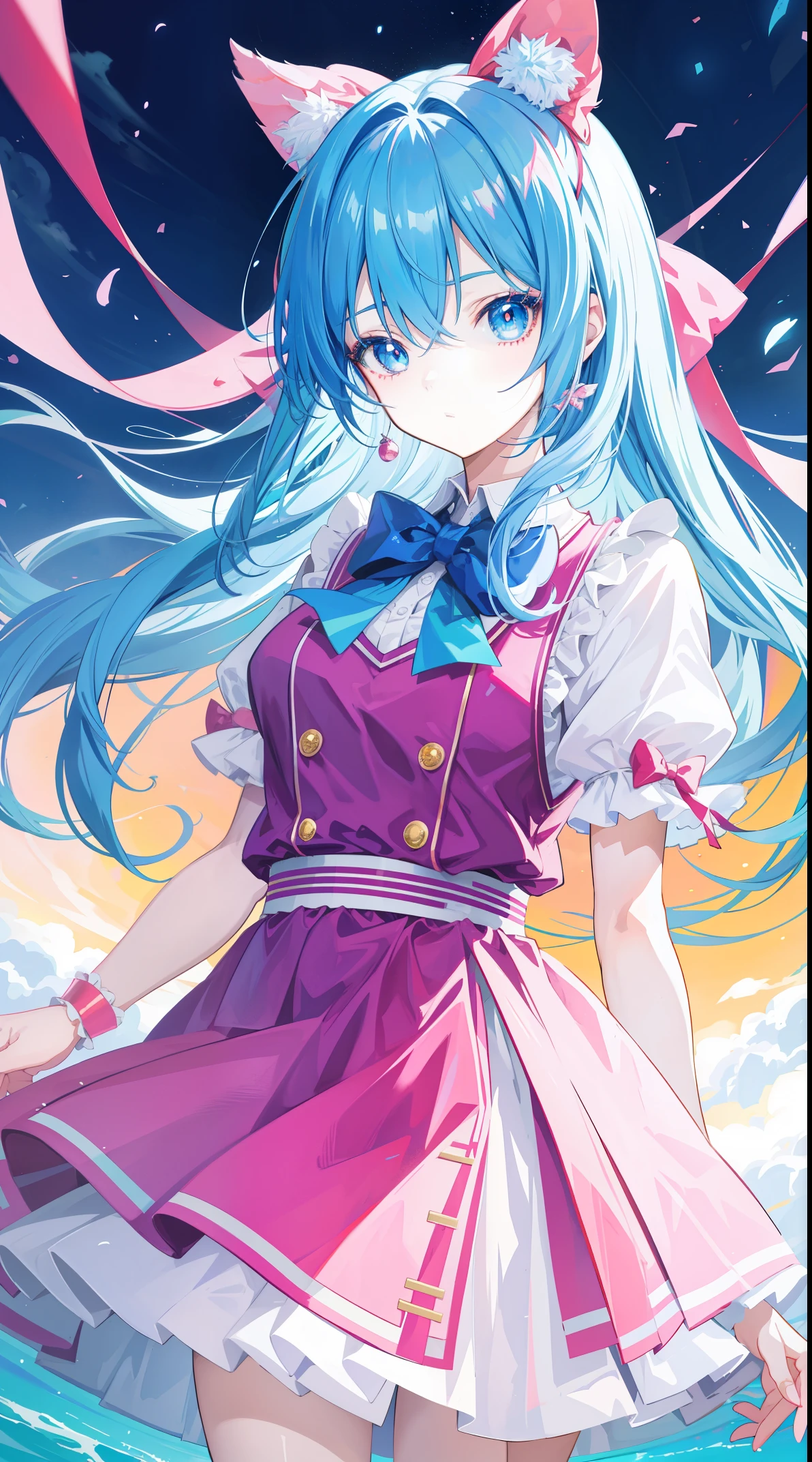 Anime girl with blue hair and bow tie, Beautiful Anime High School Girls, Beautiful anime girls, Anime visuals of a cute girl, pretty anime girl, up of young anime girl