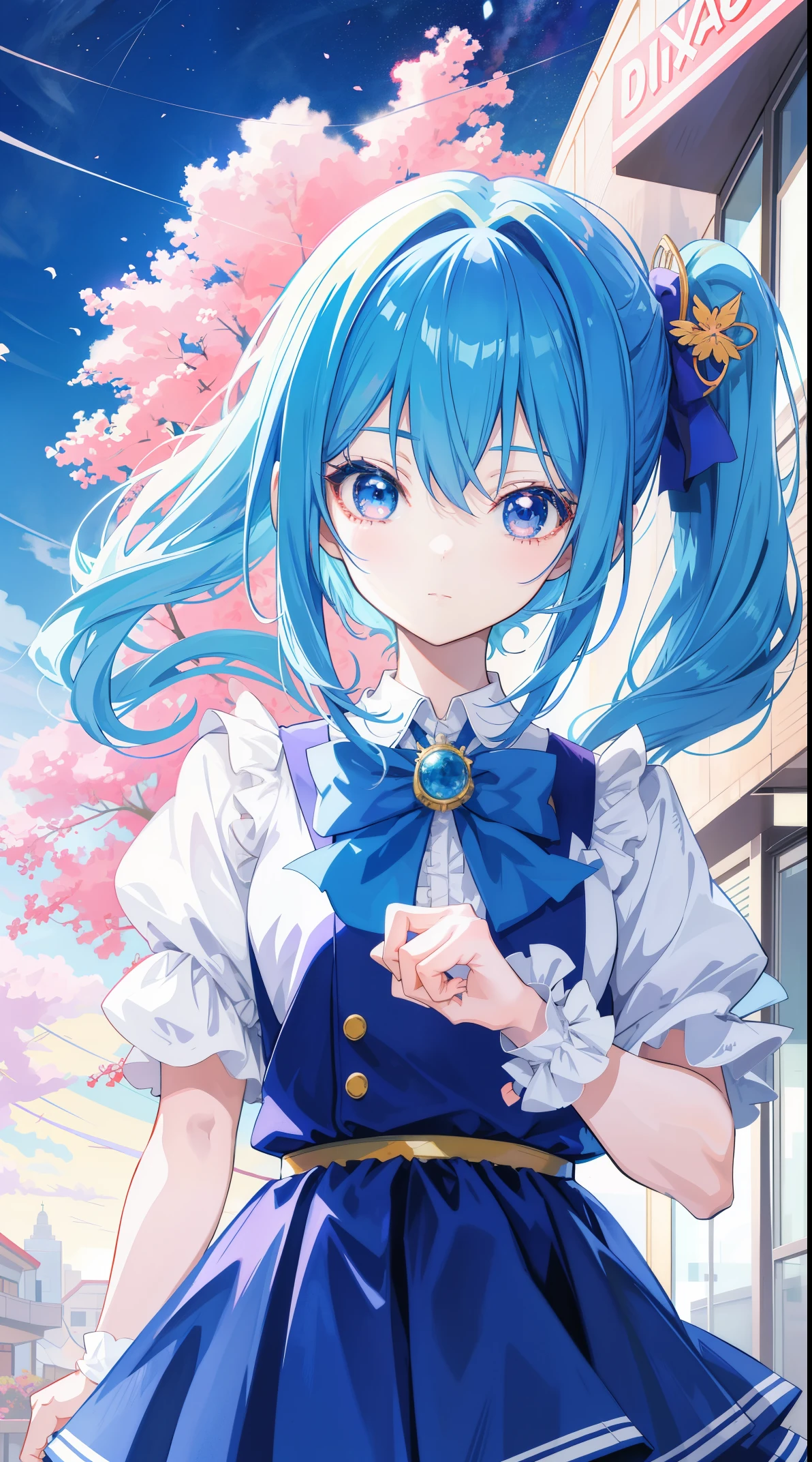 Anime girl with blue hair and bow tie, Beautiful Anime High School Girls, Beautiful anime girls, Anime visuals of a cute girl, pretty anime girl, up of young anime girl