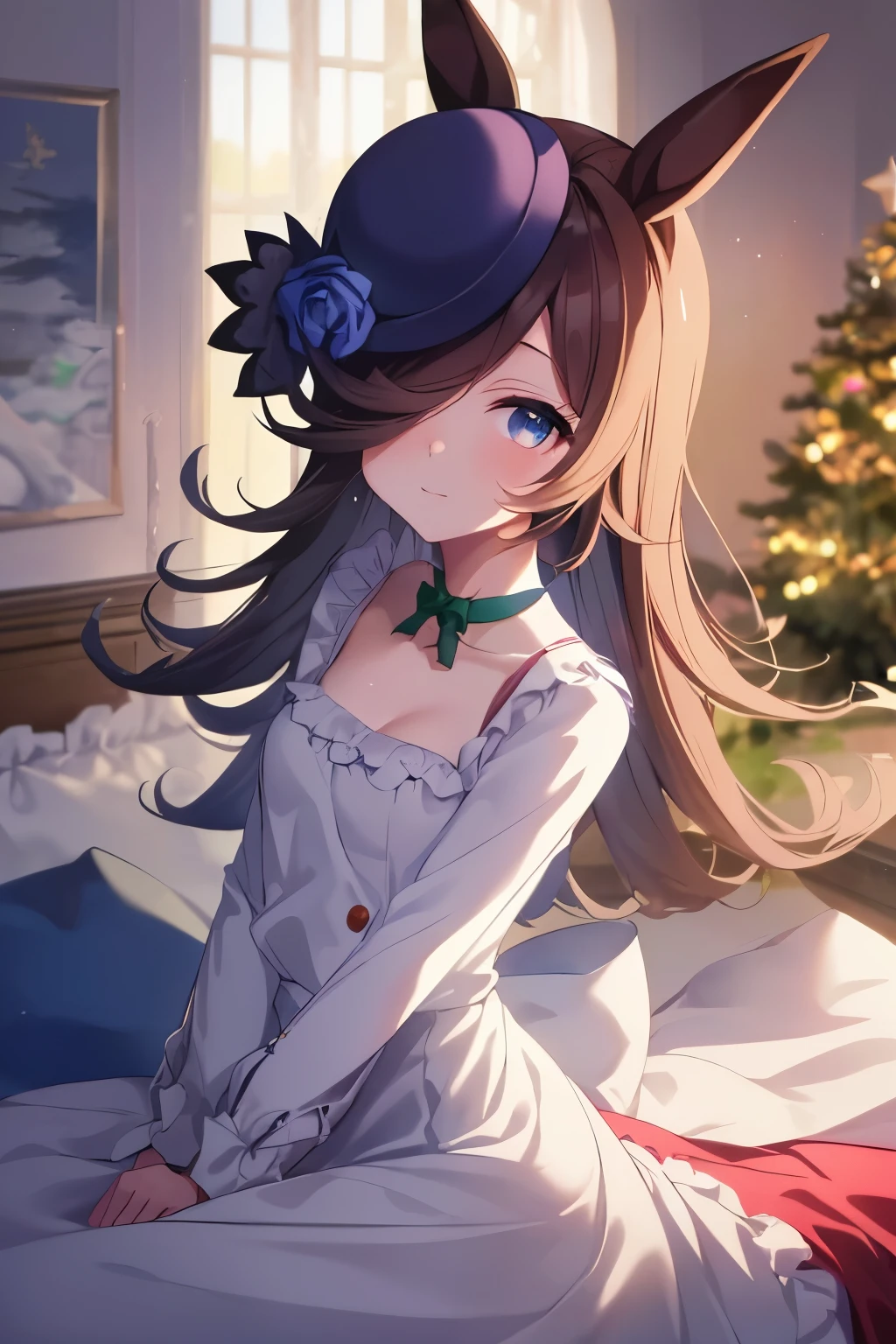 (masutepiece.top-quality).(Dynamic Angle). (Very spectacular detail CG painting),(image perfect)、comic strip.Illustration.one breasted .Detailed face、face perfect.delicated face、Bedrooms、A girl with small breasts cosplaying a Santa costume、((繊細なChristmas衣装を着た胸の小さな女の子))、Textured skin、black hair is long hair、(Horse-eared girl)Horse-eared girl、((Beautiful blue eyes)).Delicate and beautiful eyes、Eyes written in detail、Reflected eyes、smil.(gazing at viewer:1.3).(A little red in the face:0.8)、8k wallpaper、cowboy shot、Reflected Light、highestdetailed、Convoluted、Delicate background、Textured skin、Detailed skin、(ultra res)、(Christmas衣装)、((Christmas))、Bedrooms
