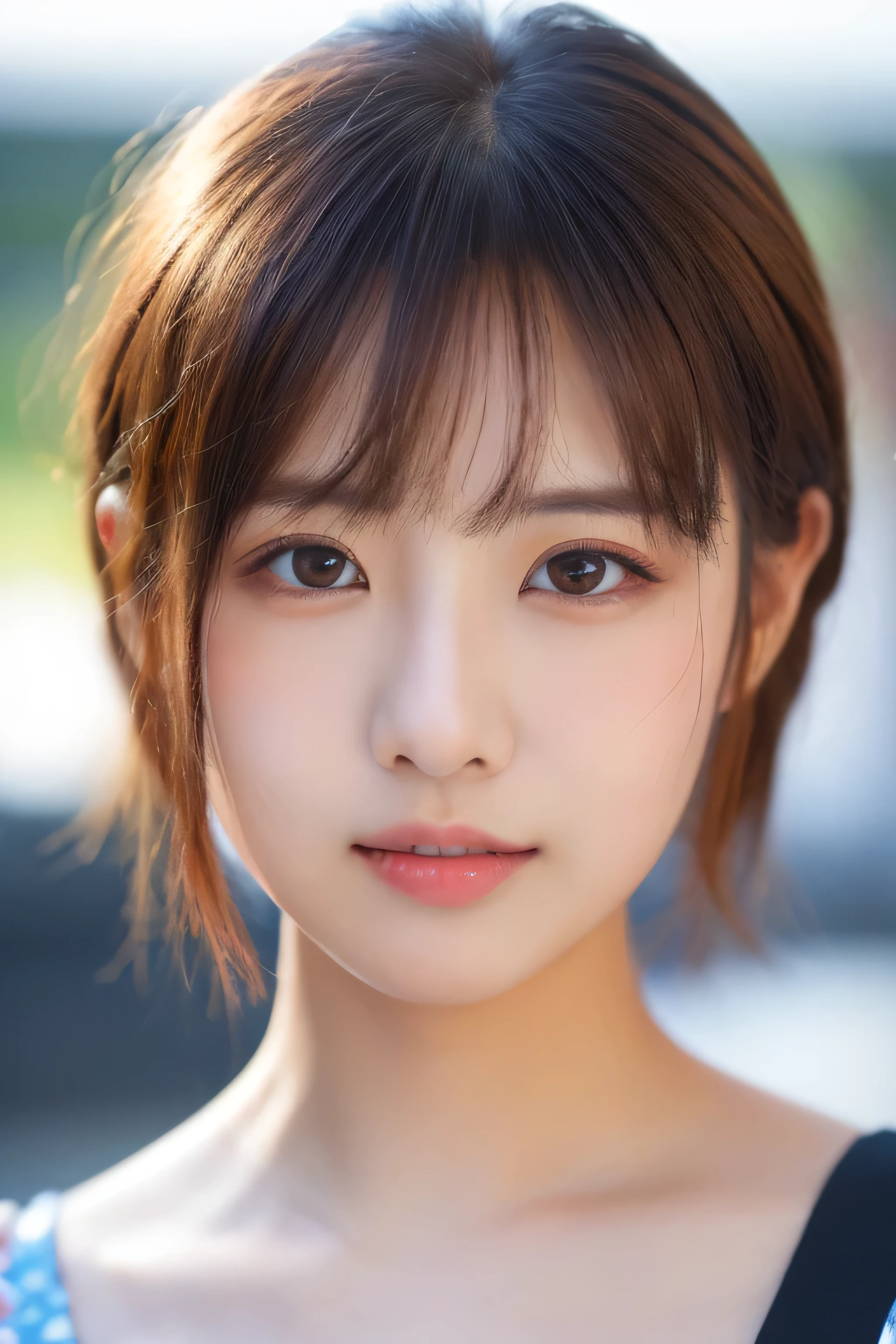 ((cute little日本の女の子、Beautiful japanese girl、1 girl in、age19、Highly detailed facial and skin texture、hyperdetailed face、ultradetailed eyes、blusher、blush、close-up of woman、frontage、cute little、Highly detailed facial and skin texture、smooth white skin、Transparent skin texture、))、(dark brown hair)、Looking at the camera、foco nítido:1.2、Beautiful Women in Perfect Style:1.4、Japanese Models、Young gravure idols、若いcute littleグラビアアイドル、Realistic Young Gravure Idol、sophisticated gravure idol、((top-quality、in 8K、masterpiece:1.3))、(4K、Raw photography、top-quality)、Place a person on the other side of the screen、natural soft light、poneyTail