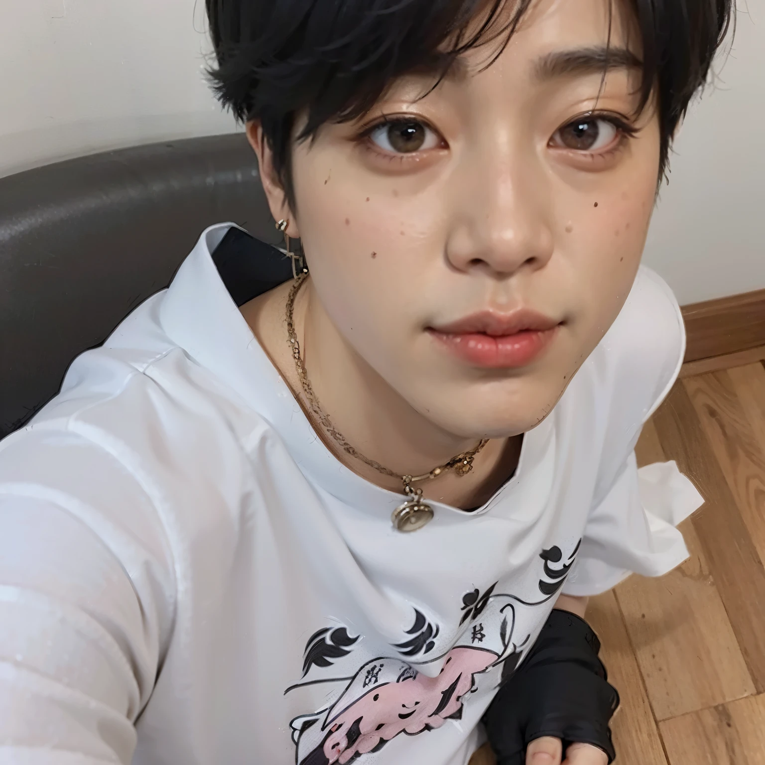 arafed asian man with white shirt and black gloves, accurate Jimin face, Jimin\'s right eyelid swollen, Jimin\Plump lips, park Jimin, Jimin\Nariz grego, Jimin, Hyung Tae, Kim Doyoung, Jung Jaehyun, Hong June Hyung, wan adorable korean face, TaeJune Kim, Jinyoung Canela, Shin Jeongho