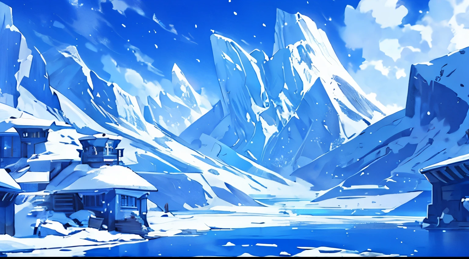 A picture of the sky and the icy land、north pole、Game concept art、Queen of snow、top-quality、beautiful anime scene、Clear air、Dream painting、anime backgroundsアート、anime backgrounds、background artwork、fantastic art、atmospheric anime、blue-sky、Detail has been enhanced。