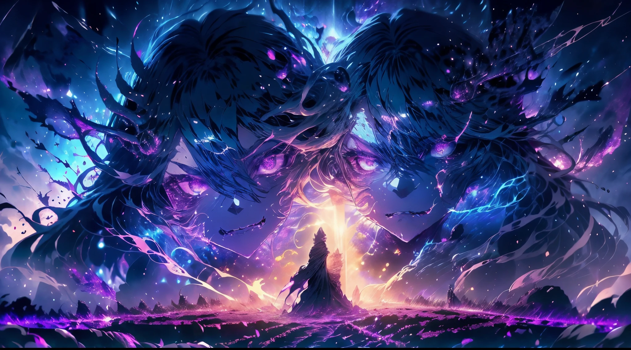 In a dimly lit, ethereal realm, a dark purple angel, Lucifer, stands with imposing wings unfurled. The angel exudes an aura of otherworldly power, with shadows swirling around its form. Lucifer's eyes glow with an intense purple light, revealing a combination of beauty and menace.
Beneath Lucifer's feet lies a sacred circle marked with protective symbols, suggesting an ongoing exorcism. Within the circle, imagine a skilled exorcist, cloaked in white robes, performing intricate gestures to banish the dark forces. The exorcist's hands are raised, emanating a soft, pure light that counters the darkness surrounding Lucifer.
As the exorcism unfolds, visualize streams of dark energy being expelled from Lucifer's presence, writhing and contorting as they are repelled by the exorcist's efforts. The clash between the dark angel and the forces of exorcism creates a dynamic and dramatic scene.
In the background, you might envision a celestial landscape, with swirling clouds and distant galaxies, reinforcing the otherworldly nature of the confrontation. The overall color palette leans towards deep purples and contrasting whites to emphasize the battle between light and darkness.
