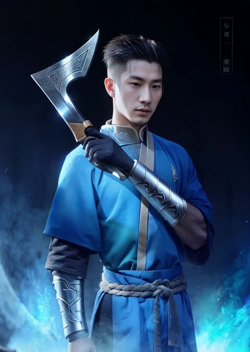 a drawing of a man holding a large ax in his hand, inspired by Fan Kuan, inspired by Huang Shen, heise jinyao, inspired by  Zhibai, inspired by Shen Quan, zhao yun, inspired by Shen Zhou, inspired by Li Tang, inspired by Zhao Mengfu, inspired by Guan Daosheng, inspired by Zhao Yuan