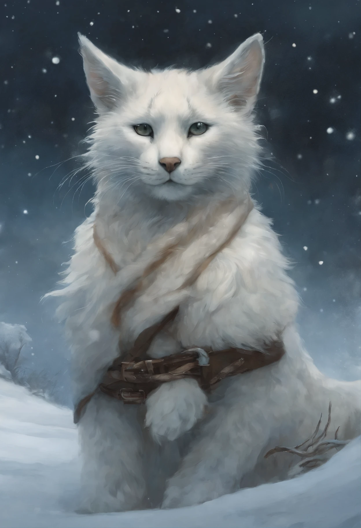 真实感, a painting, Fantastic tale, Christmas style, John Tolkien style, Small painting by Jean-Baptiste Monge, Dark history, the anime, Cloud, soft cloud, wild lynx,Jean-Baptiste Monge, anthropomorphic --ar 2:3 --testp -optimistic; Straight hair