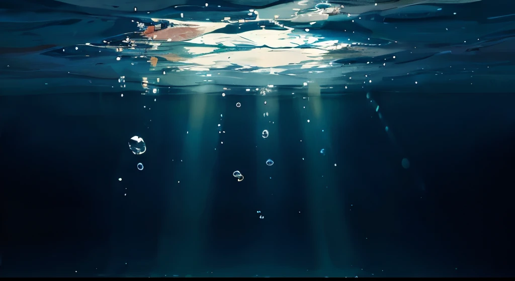 In the sea,Looking up at the sea surface from underwater,water bubbles,Fantastical,Sunlight shines in,Nobody is there