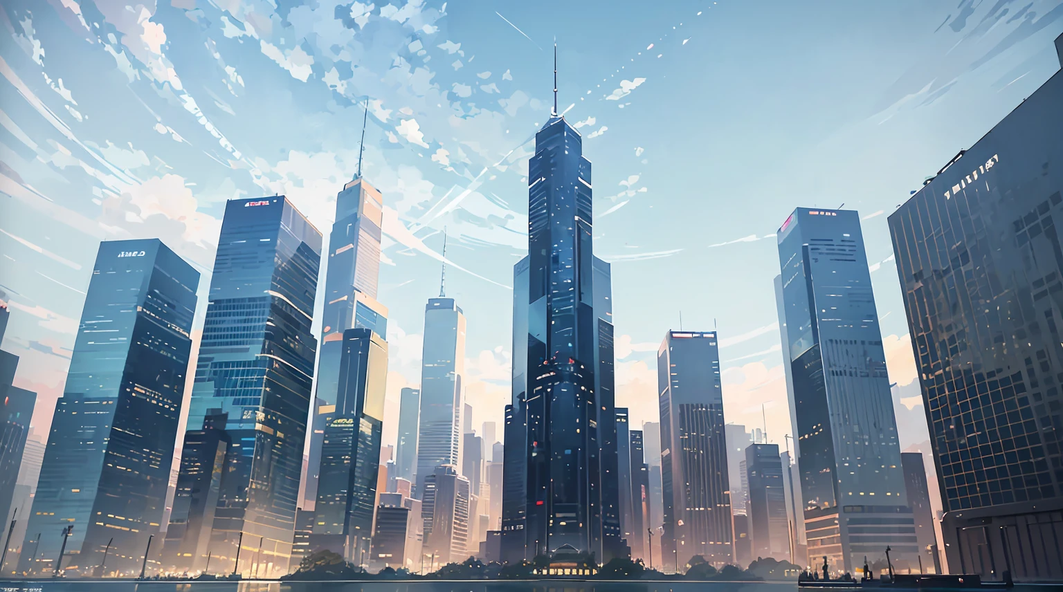 夏天,Makoto Shinkai's concept art,Tumbler,magic realism,beautiful anime scene beautiful sky。by makoto shinkai,((Shinkai sincerely)),Anime Background Art,anime backgrounds,style of makoto shinkai,anime movie background,Milky Way Express,without humans,Skyscrapers ,Look up --v6