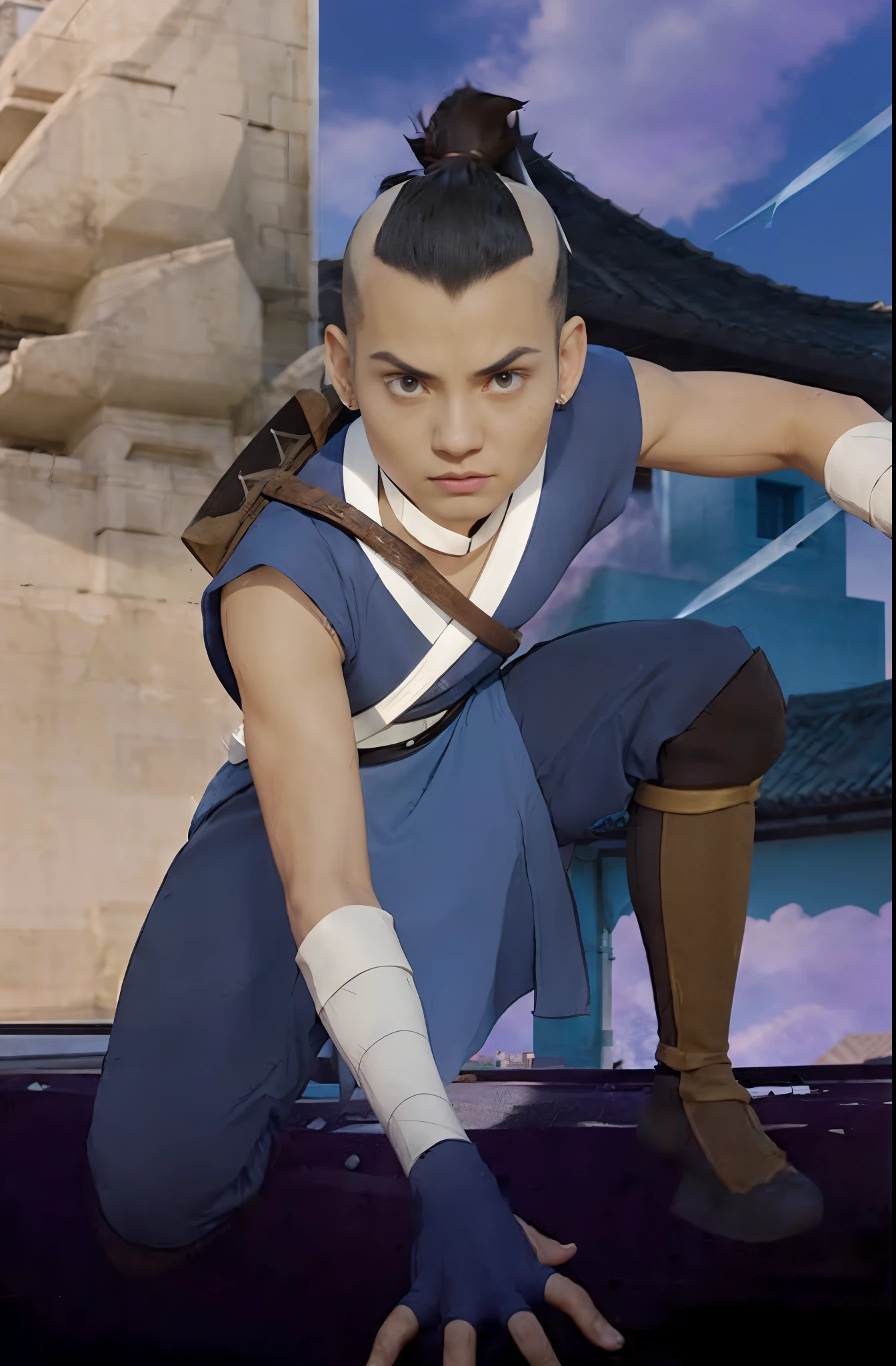 a cartoon character with a sword in his hand and a building in the background, avatar aang, aang, katara from avatar, atla, avatar the last airbender, avatar image, avatar aang as captain america, beautiful avatar pictures, avatar, legend of korra, koda kazuma, the last airbender, legend of korra setting