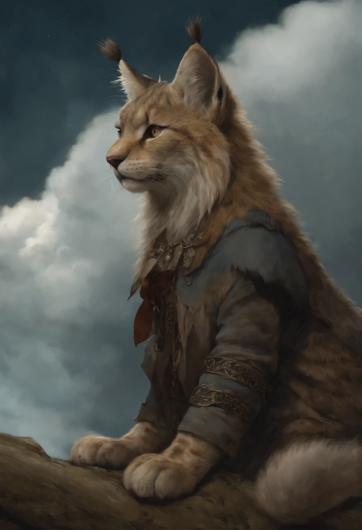 Dark history, the anime, Cloud, soft cloud, wild lynx,Jean-Baptiste Monge, anthropomorphic --ar 2:3 --testp -optimistic; Straight hair