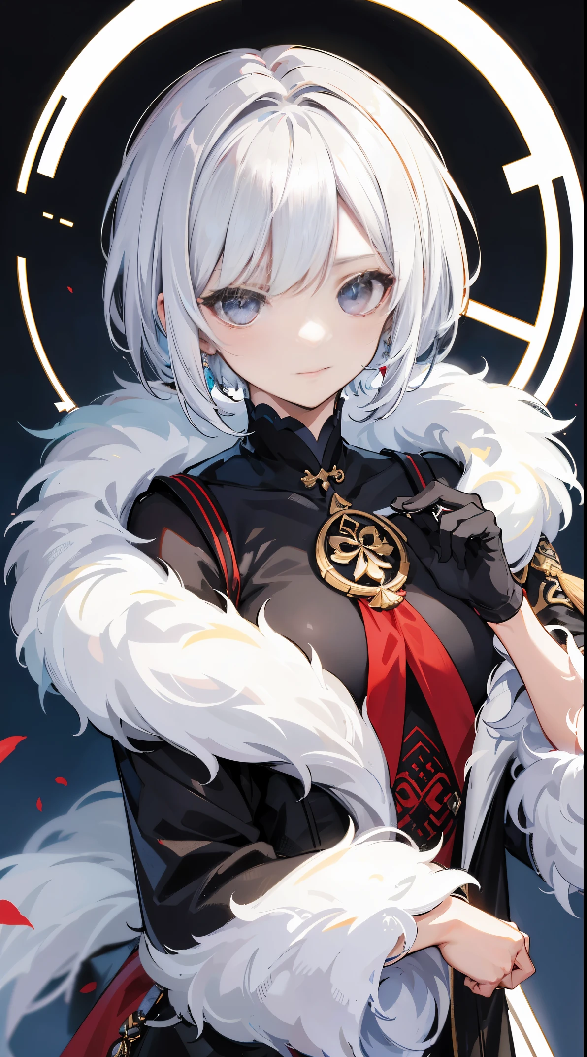 1.5, Best quality at best, high qulity, k hd, High quality texture, high detal, Beautifully meticulous, Meticulous, 极其MeticulousCG, Meticulous纹理, 1人, schoolboy, male people, (( Oh, God)), cryonic archon, Genshin Impact Inspiration, Fur coat, White hair, short detailed hair, Cold eyes, ((dark chamber)), There are no obstacles